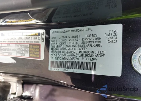 2021 Acura Rdx Technology Package z USA, uszkodzony, nr VIN 5J8TC1H50ML008759